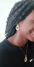 Ensemble 3 Pièces Collier et Boucles d'Oreilles Texturées Acier Inoxydable Doré Waterproof