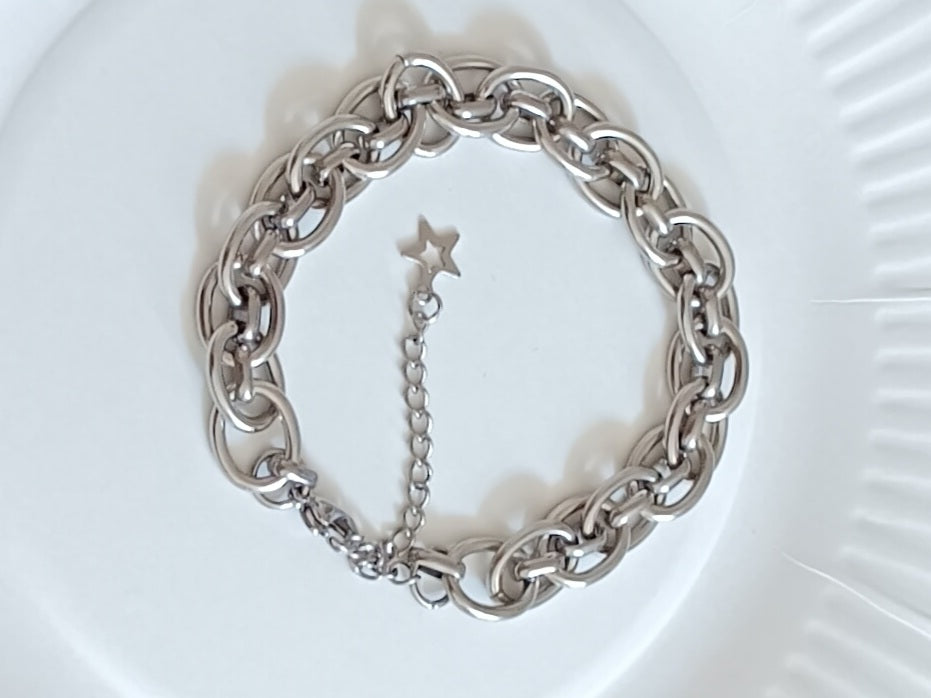 Set 3 Pièces Boucles Collier Bracelet Ovale Tressé Acier Inoxydable Waterproof
