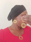 Parure Dorée Collier et Boucles d'Oreilles Cercles Guillochés Acier Inoxydable Waterproof