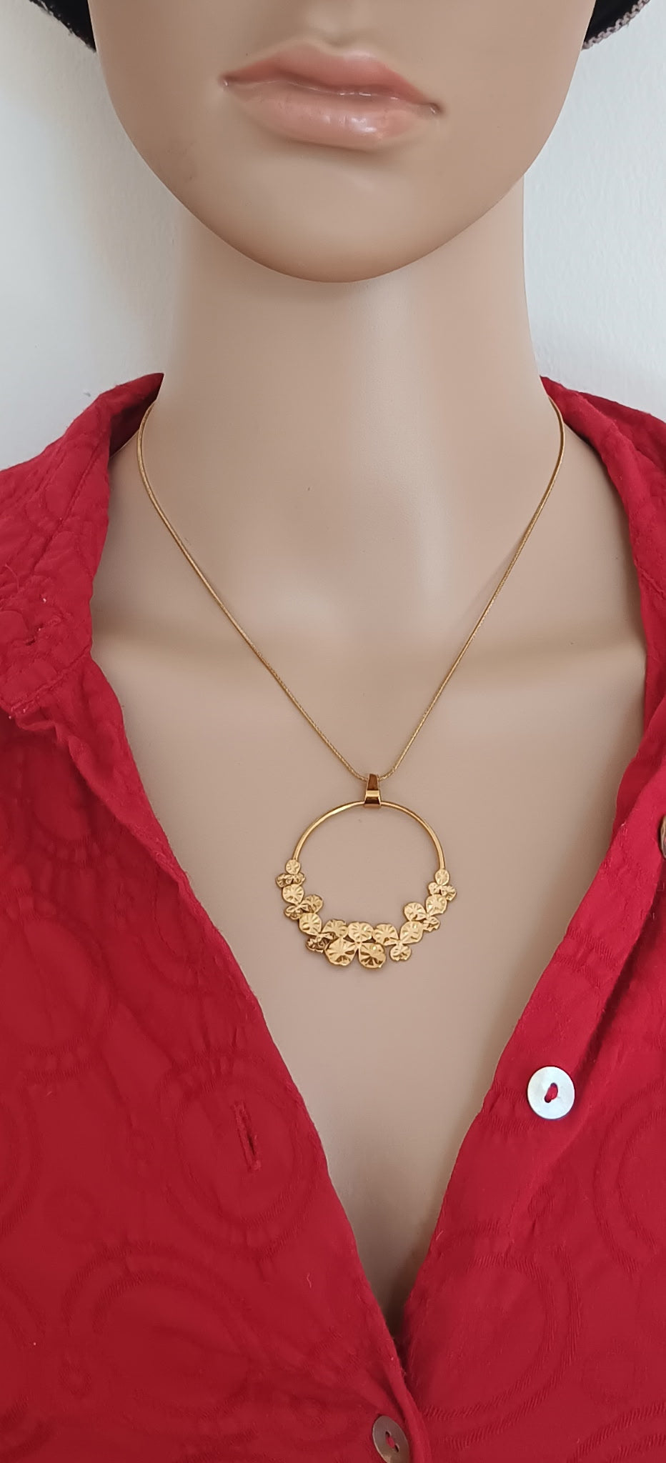 Ensemble Collier et Boucles d'Oreilles Créoles Cercle Couronne de Laurier Acier Inoxydable Or 18K