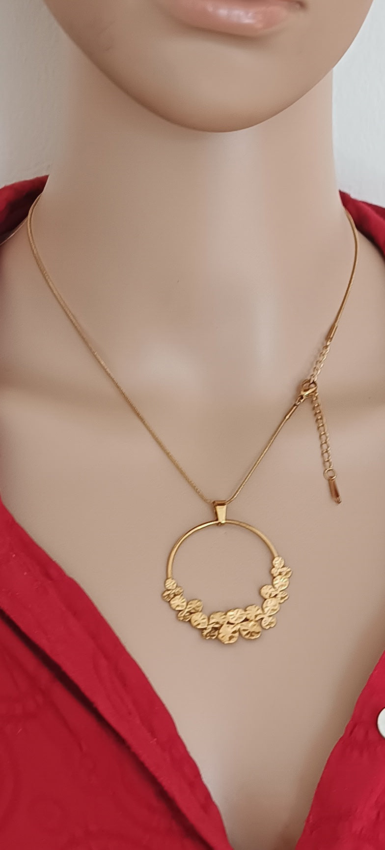 Ensemble Collier et Boucles d'Oreilles Créoles Cercle Couronne de Laurier Acier Inoxydable Or 18K