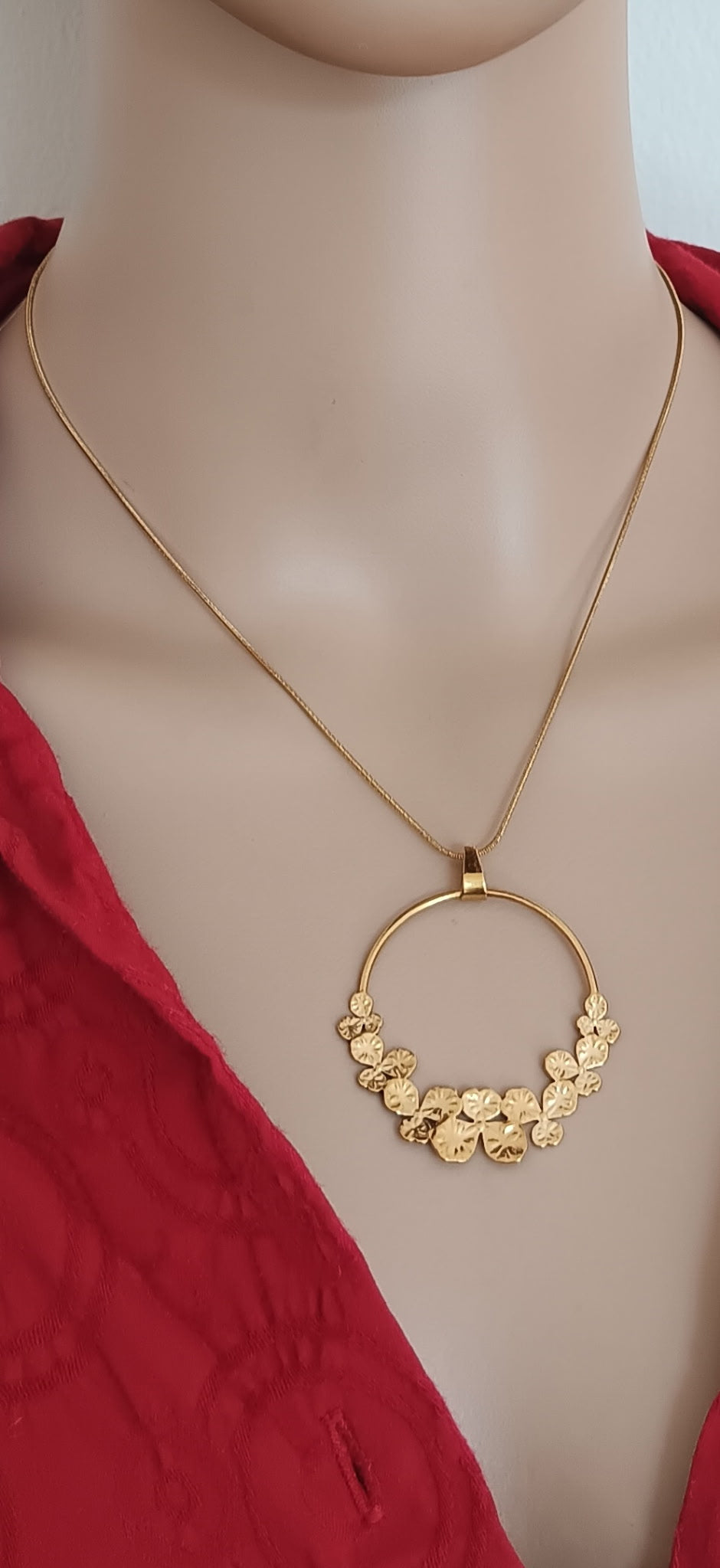 Ensemble Collier et Boucles d'Oreilles Créoles Cercle Couronne de Laurier Acier Inoxydable Or 18K