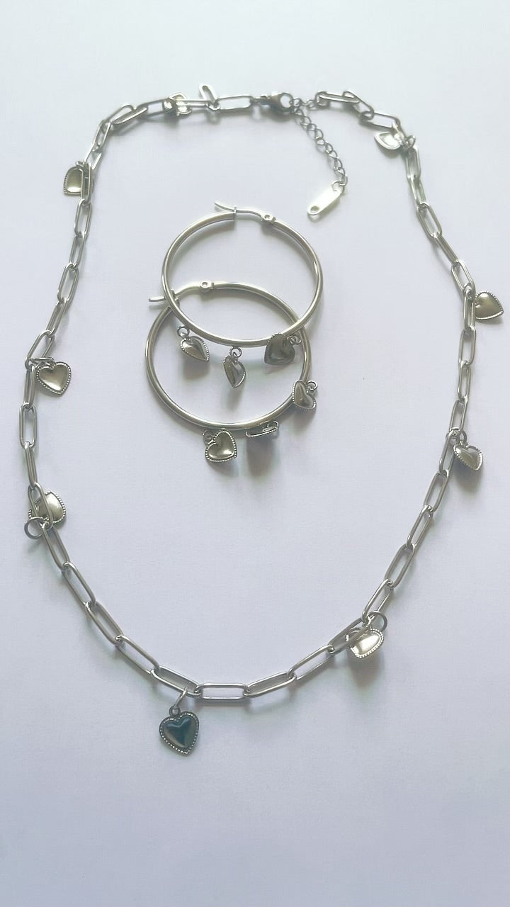 BOUCLES D’OREILLES ET COLLIER EN ACIER INOXYDABLE WATERPROOF (KOURAYA)