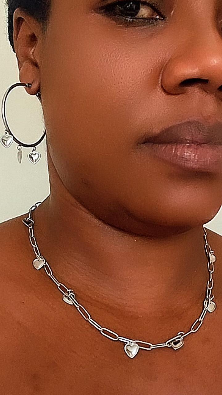 BOUCLES D’OREILLES ET COLLIER EN ACIER INOXYDABLE WATERPROOF (KOURAYA)