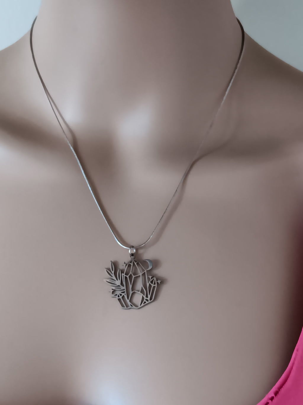Collier Pendentif Lune et Étoile Vintage Acier Inoxydable