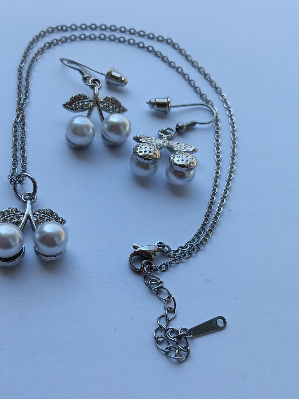 Ensemble Collier et Boucles Pendentifs Cerises Acier Inoxydable Waterproof