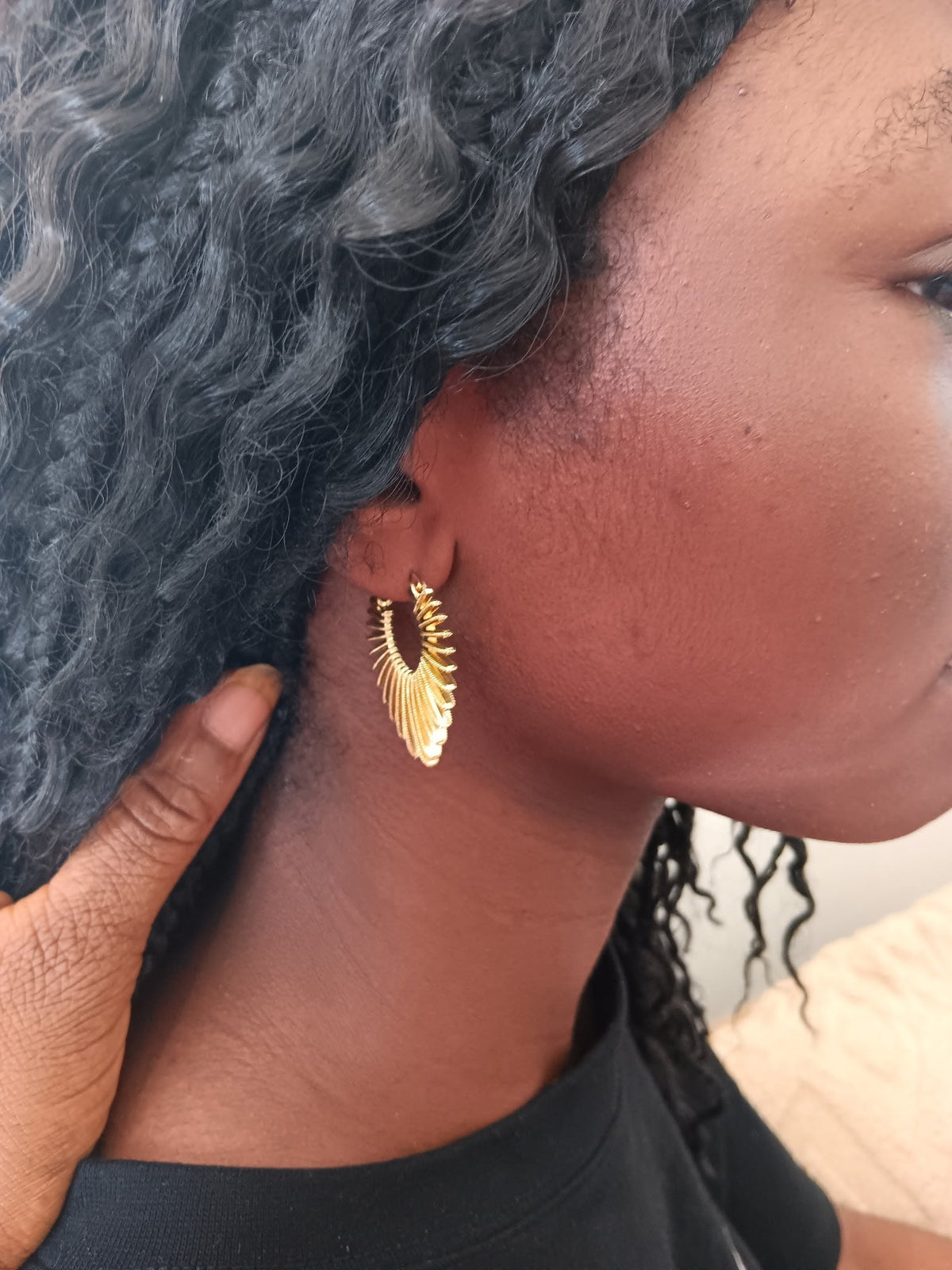 Boucles d'Oreilles Texturées Soleil Acier Inoxydable Doré Waterproof