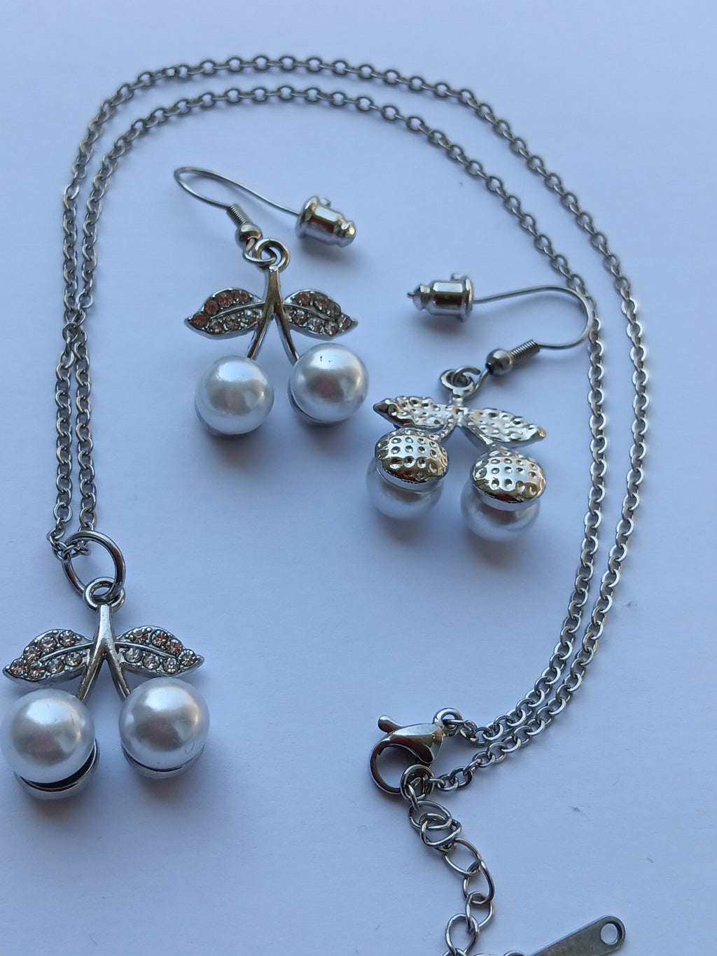 Ensemble Collier et Boucles Pendentifs Cerises Acier Inoxydable Waterproof