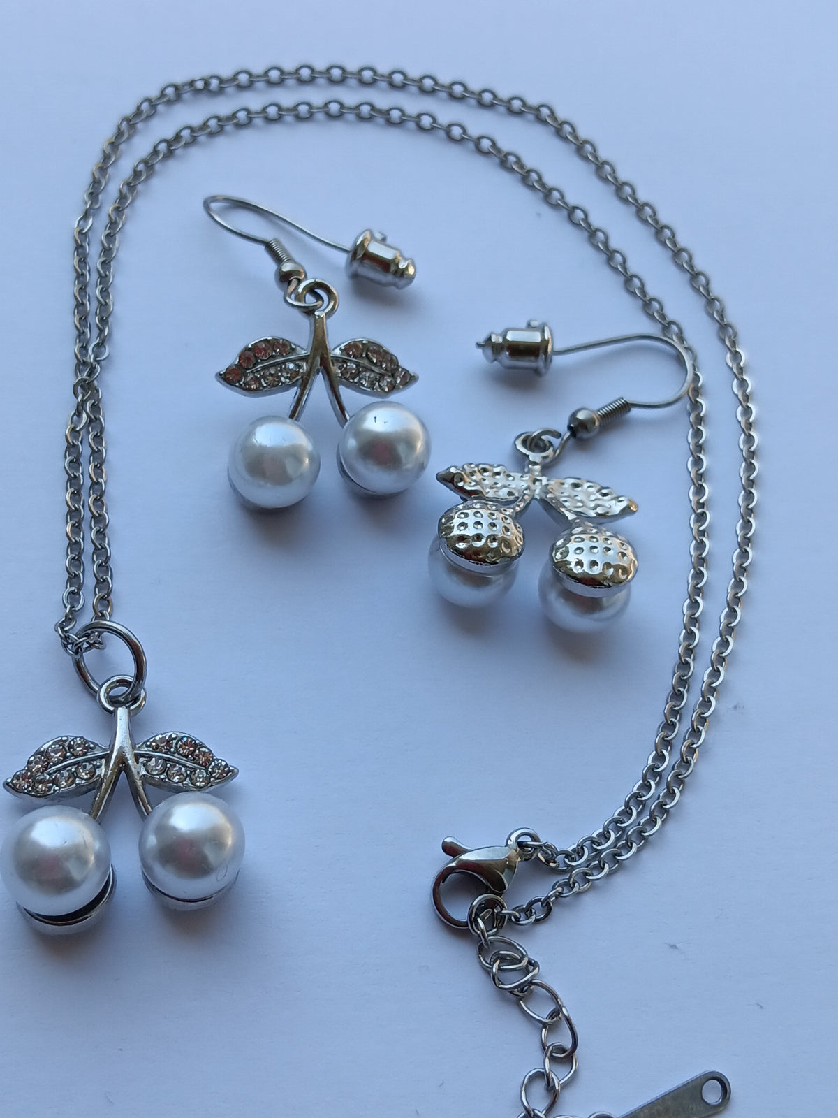 Ensemble Collier et Boucles Pendentifs Cerises Acier Inoxydable Waterproof
