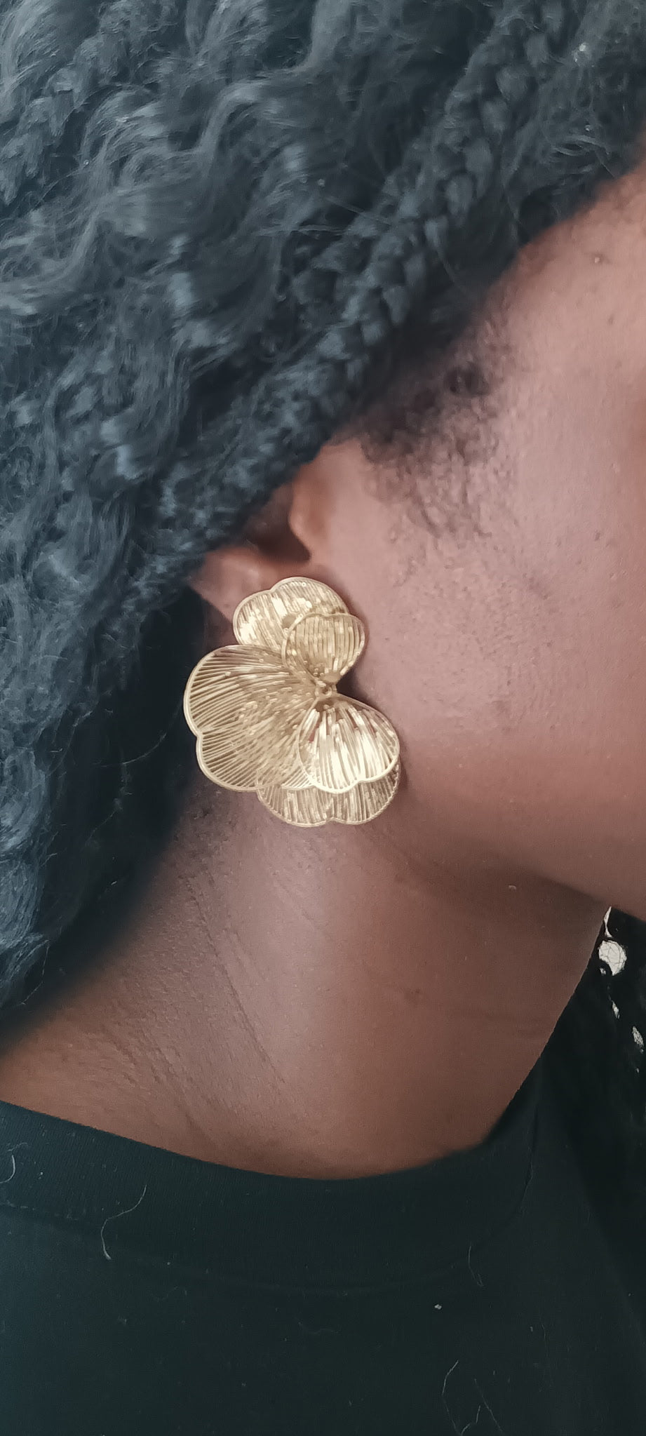 Boucles d'Oreilles Vintage Fleurs Ajourées Grandes Pétales Acier Inoxydable Waterproof