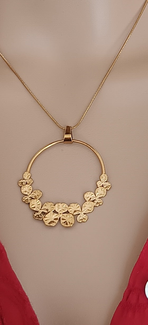 Ensemble Collier et Boucles d'Oreilles Créoles Cercle Couronne de Laurier Acier Inoxydable Or 18K