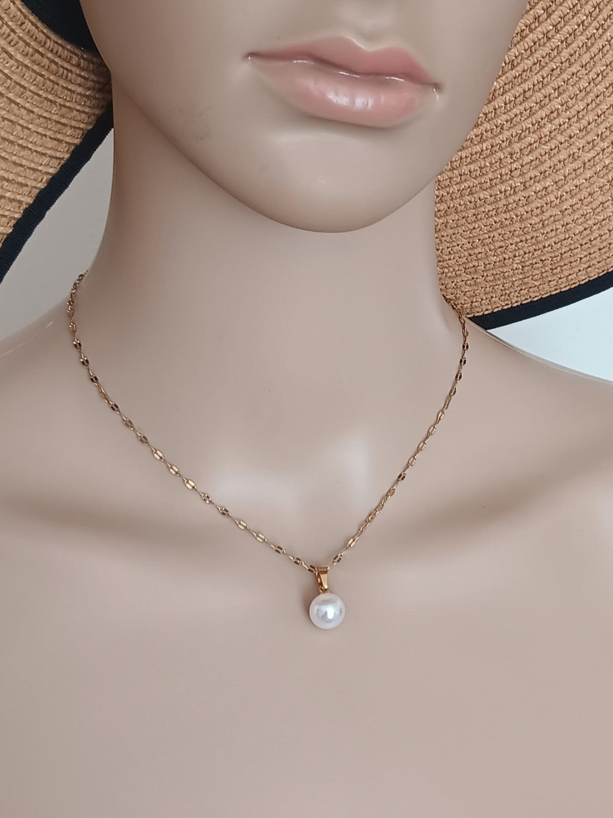 Ensemble 3 Pièces Boucles d'Oreilles et Collier Pendentif Perles Acier Inoxydable Waterproof