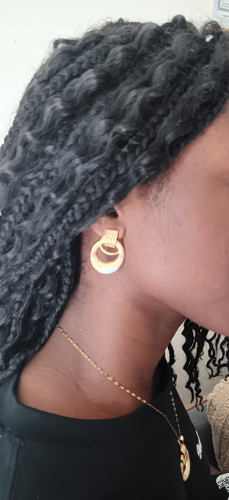 Ensemble 3 Pièces Collier et Boucles d'Oreilles Texturées Acier Inoxydable Doré Waterproof