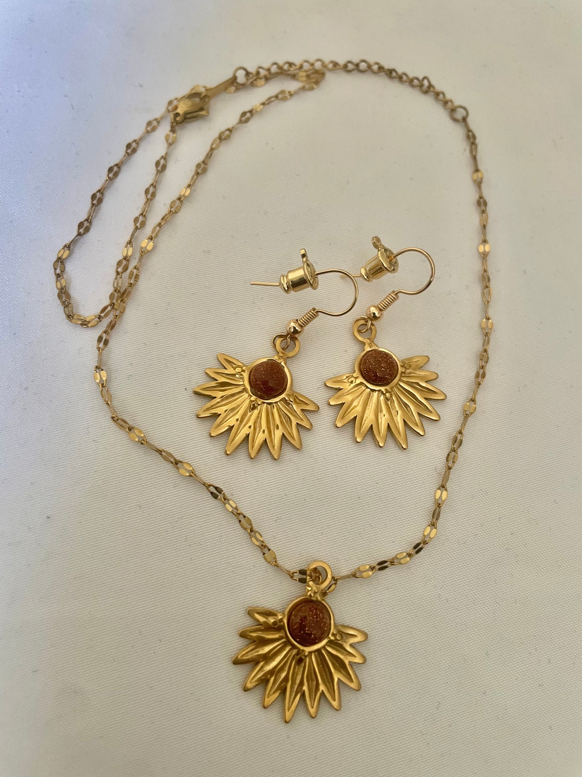 Ensemble Collier et Boucles Or 18K Acier Inoxydable Waterproof