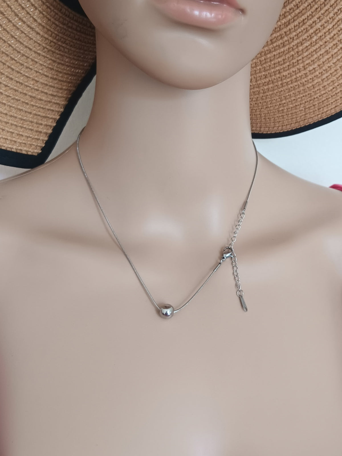 Collier Pendentif Perle Ronde Acier Inoxydable Waterproof
