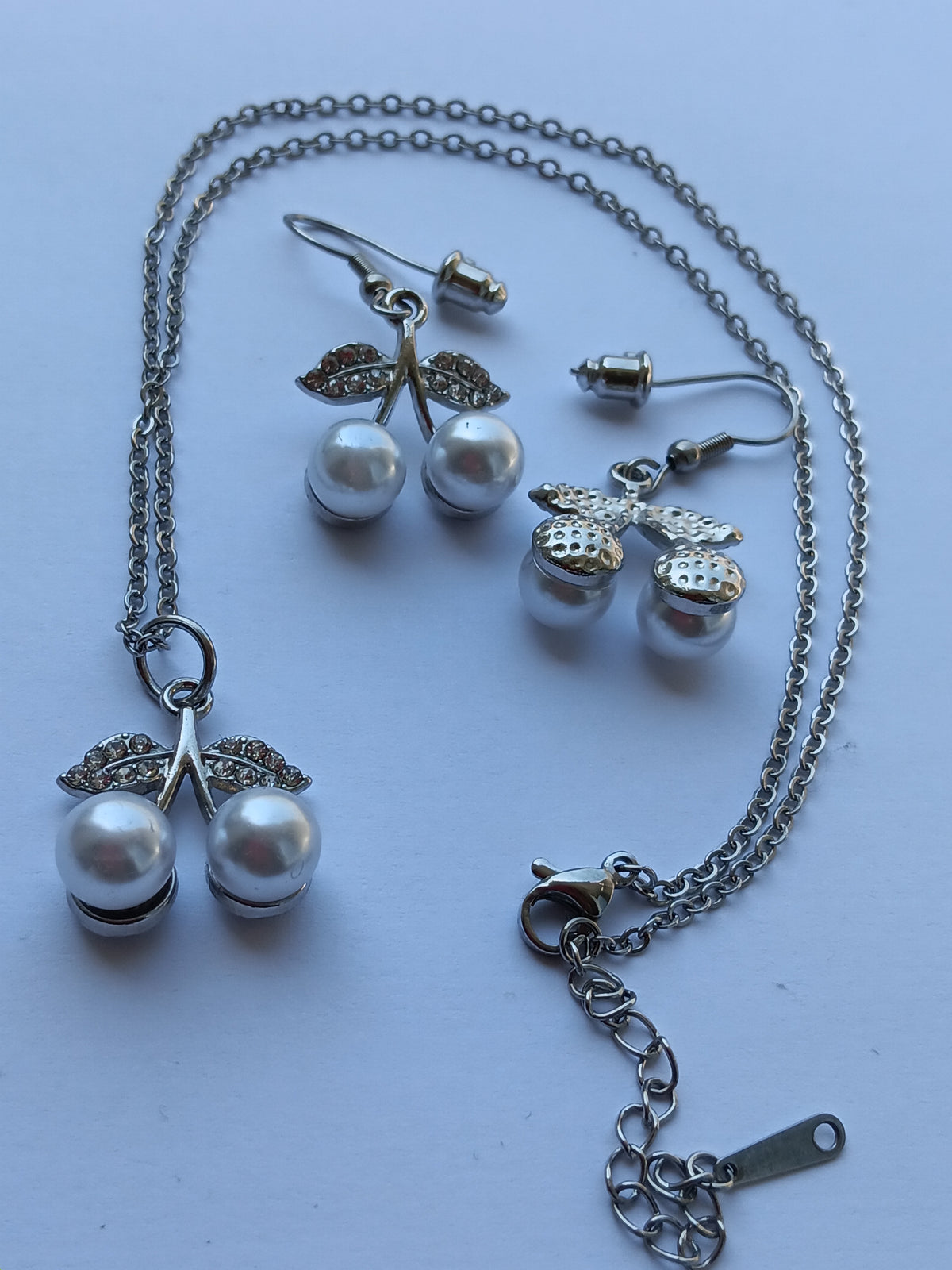 Ensemble Collier et Boucles Pendentifs Cerises Acier Inoxydable Waterproof
