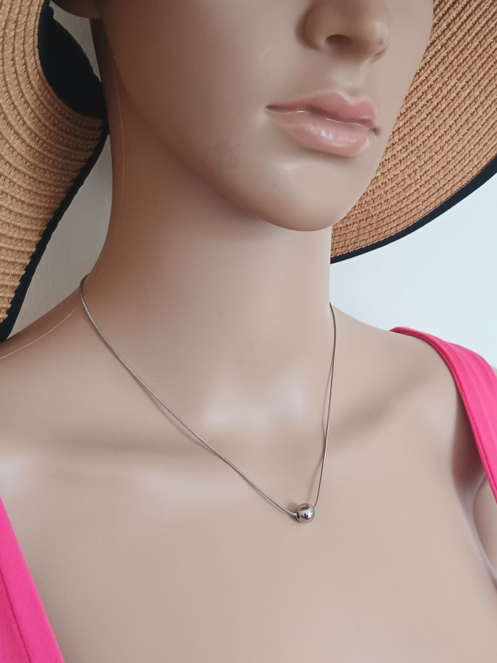 Collier Pendentif Perle Ronde Acier Inoxydable Waterproof