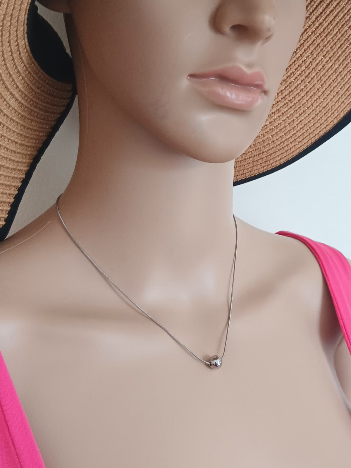 Collier Pendentif Perle Ronde Acier Inoxydable Waterproof