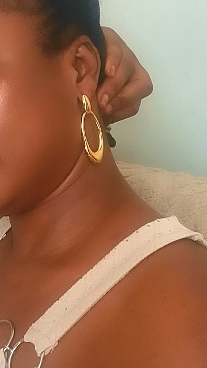Boucles d'Oreilles Ovales Pendantes Acier Inoxydable Waterproof