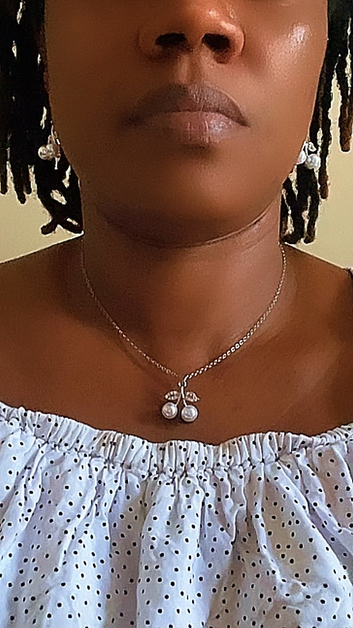 Ensemble Collier et Boucles Pendentifs Cerises Acier Inoxydable Waterproof