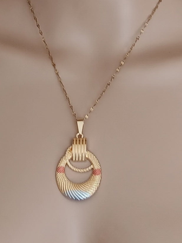 Ensemble 3 Pièces Collier et Boucles d'Oreilles Texturées Acier Inoxydable Doré Waterproof