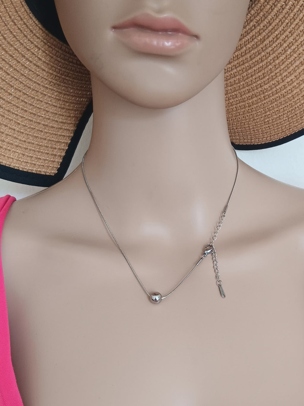 Collier Pendentif Perle Ronde Acier Inoxydable Waterproof