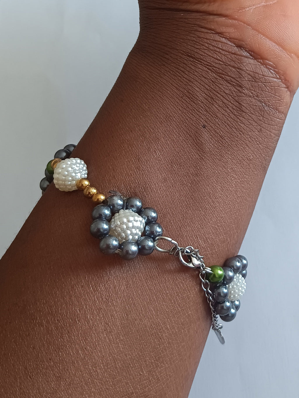 Bracelet en Perles Tricolores Connecteur Argent