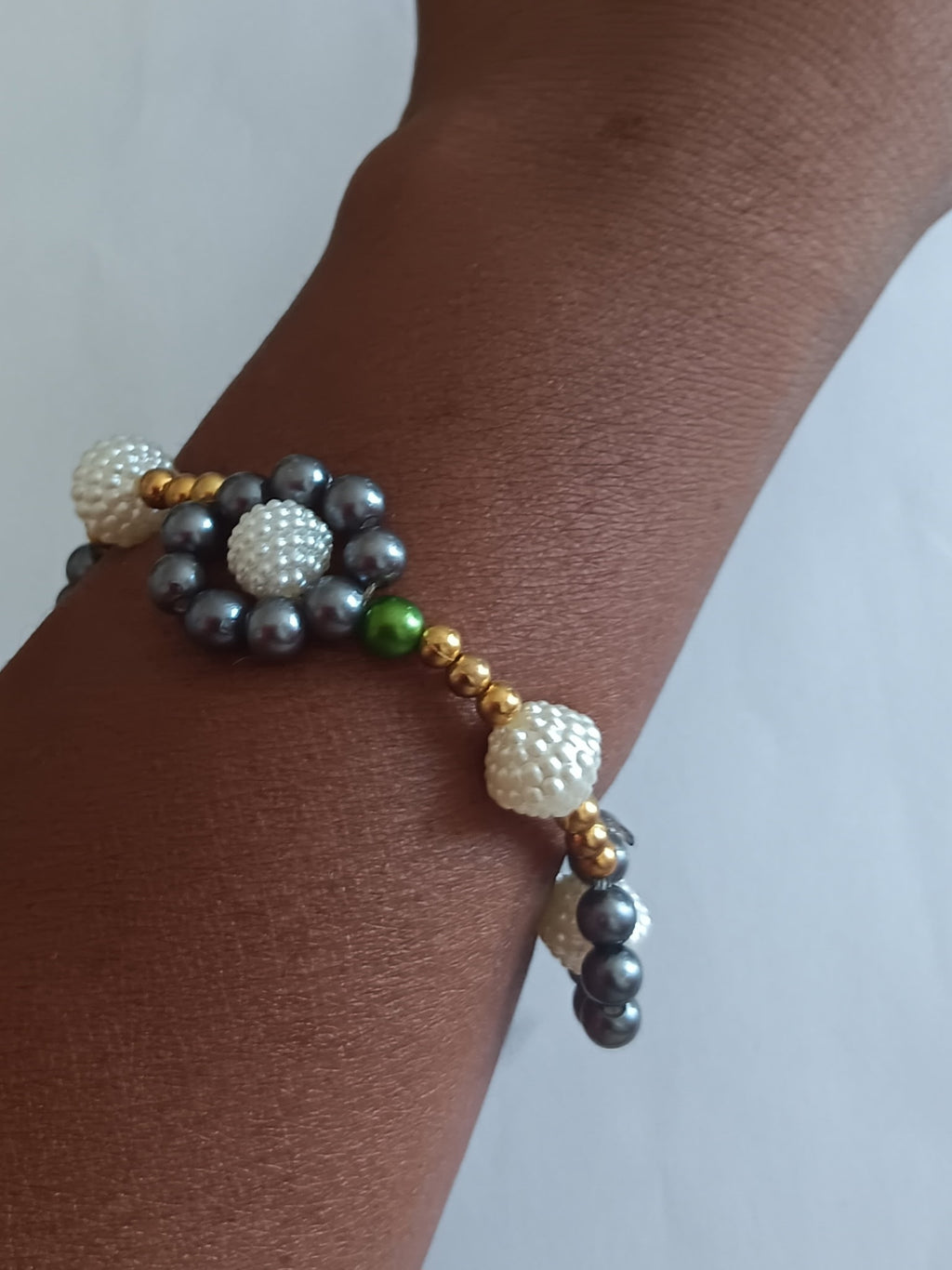 Bracelet en Perles Tricolores Connecteur Argent