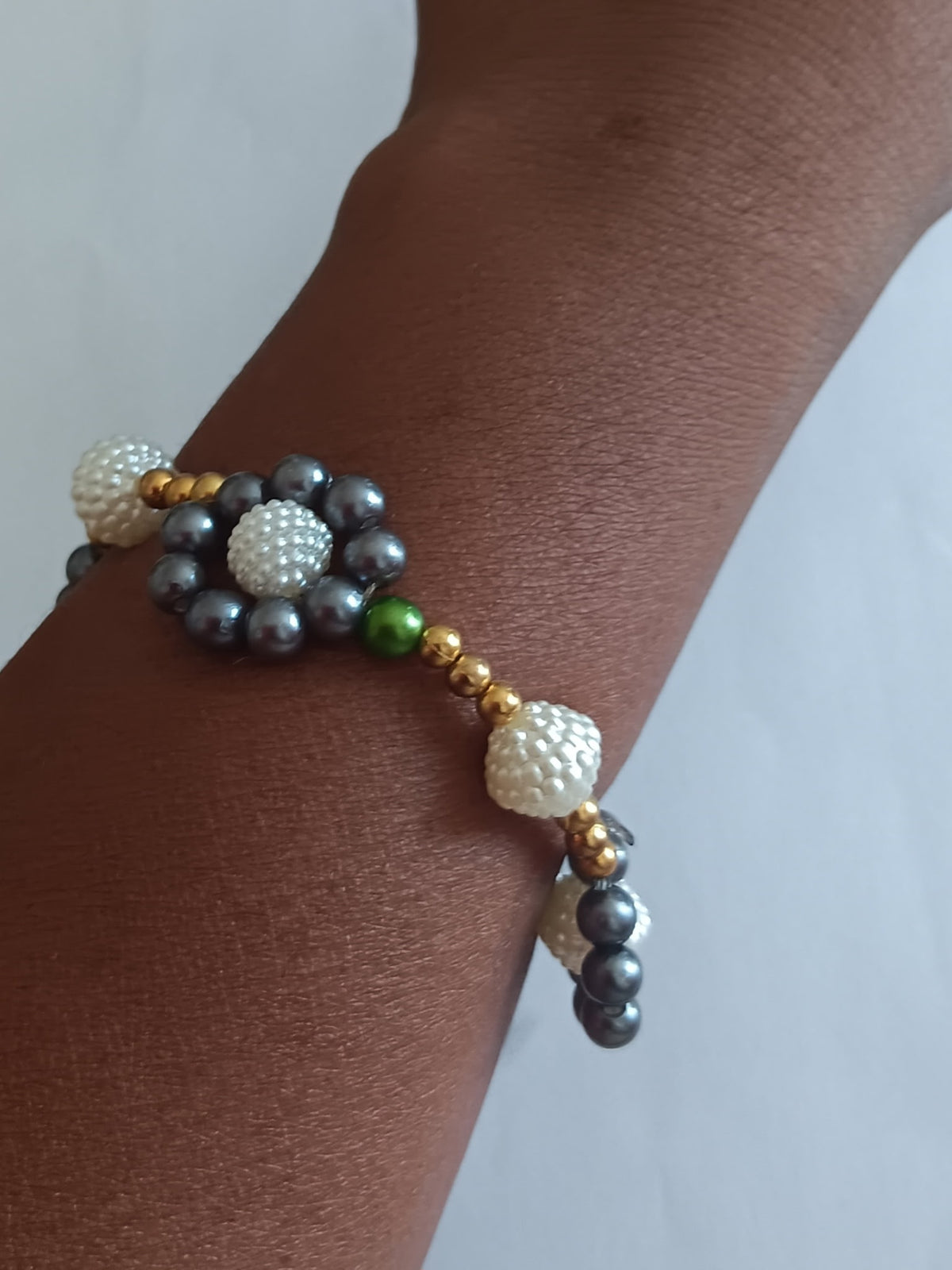 Bracelet en Perles Tricolores Connecteur Argent