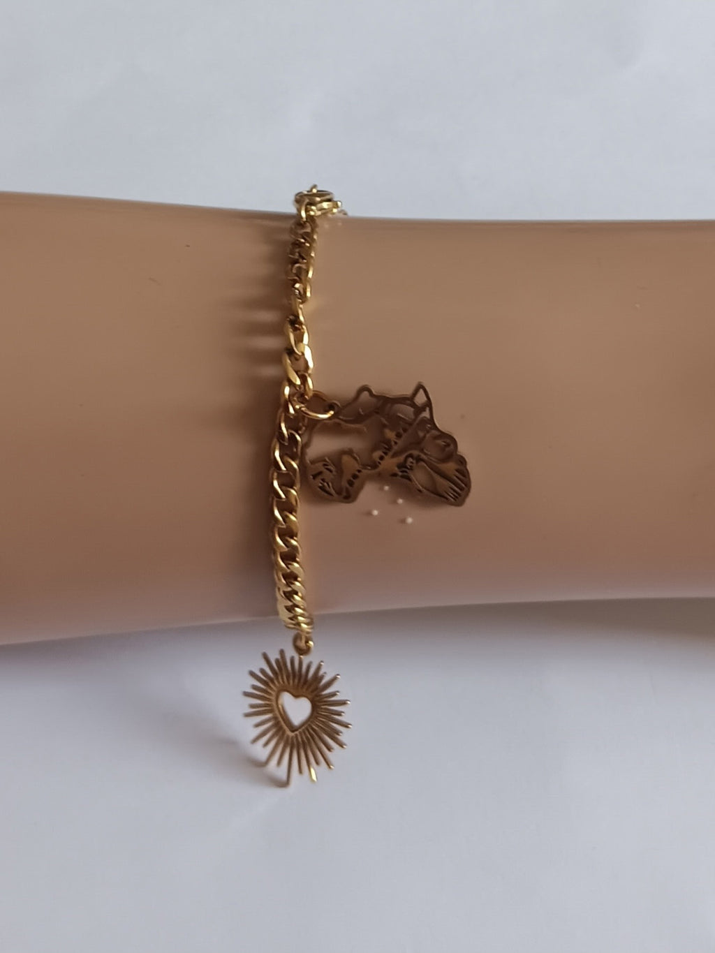 Bracelet Pendentifs Carte Afrique et Monde Acier Inoxydable Waterproof