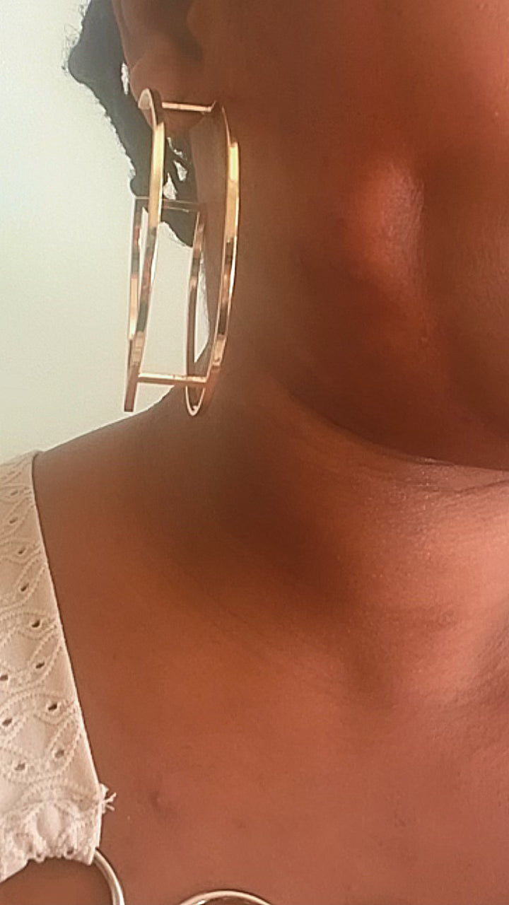 Boucles d'Oreilles Métalliques Double Couche Géométrique Acier Inoxydable Waterproof