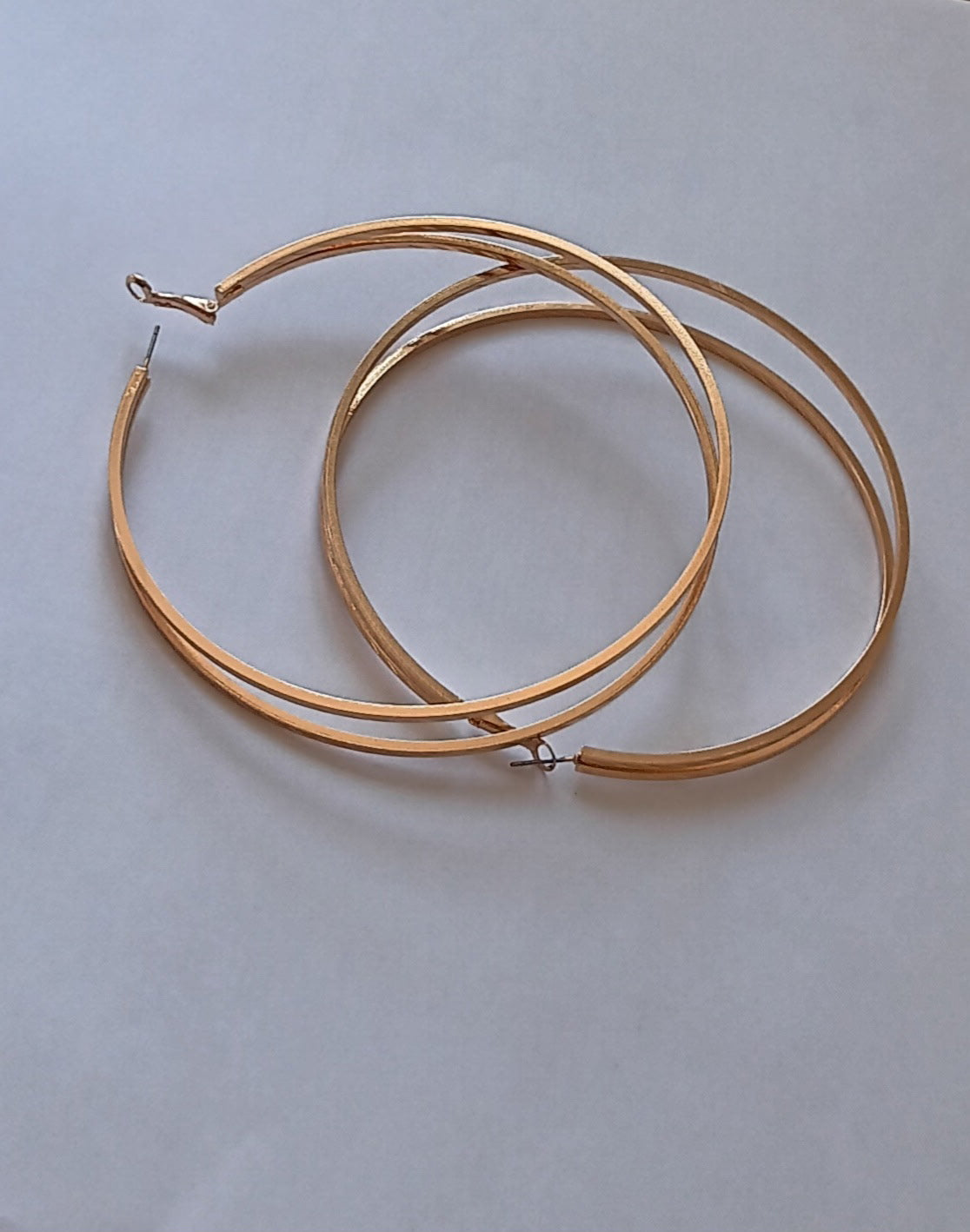 Boucles d'Oreilles Grandes Créoles Texturées Or Jaune Acier Inoxydable Waterproof