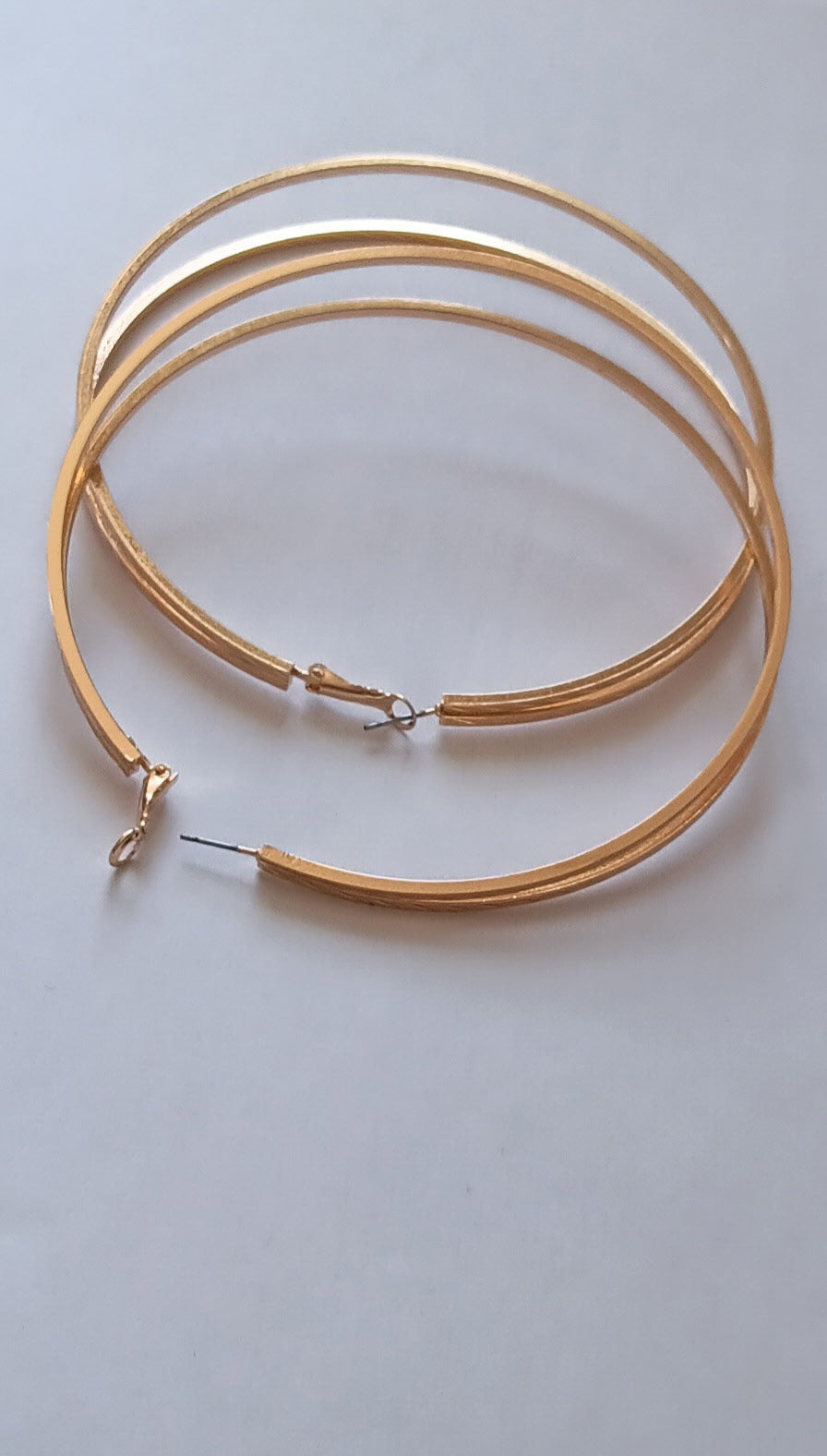 Boucles d'Oreilles Grandes Créoles Texturées Or Jaune Acier Inoxydable Waterproof