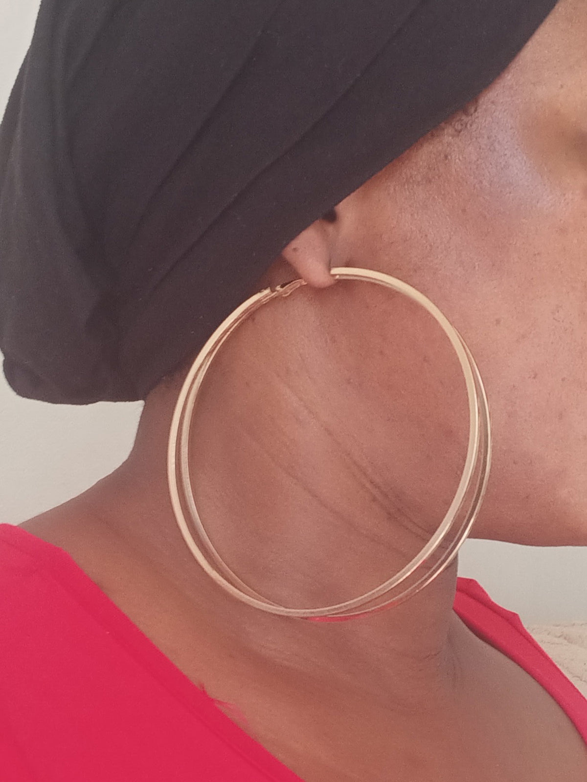 Boucles d'Oreilles Grandes Créoles Texturées Or Jaune Acier Inoxydable Waterproof